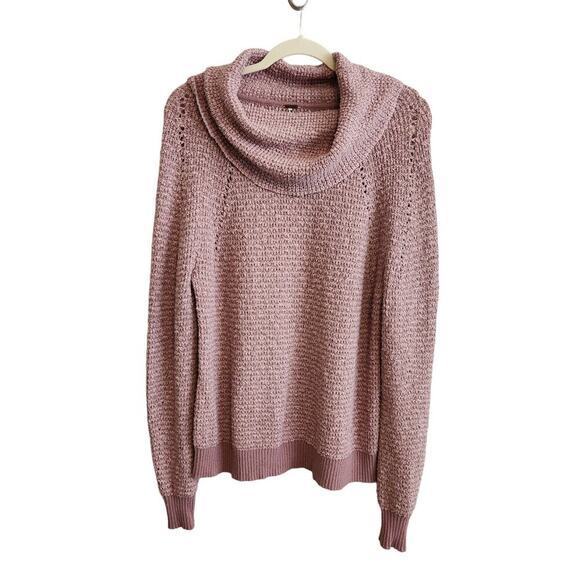 Free People By Your Side Pink Open Knit Cowl Neck Sweater Size XS - Picture 2 of 13